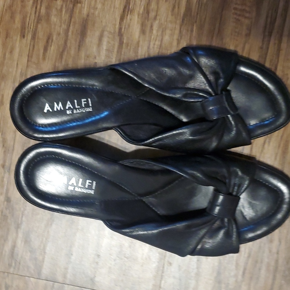 Amalfi by Rangoni Black Leather Slide wedge Sandal sz 10